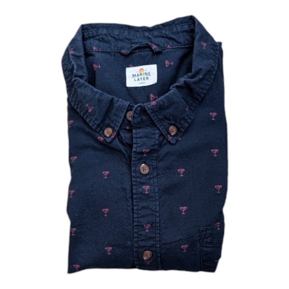 Marine Layer Shirt Men's L Long Sleeve Button Down Navy Blue Cocktail Glass EUC - Picture 4 of 4